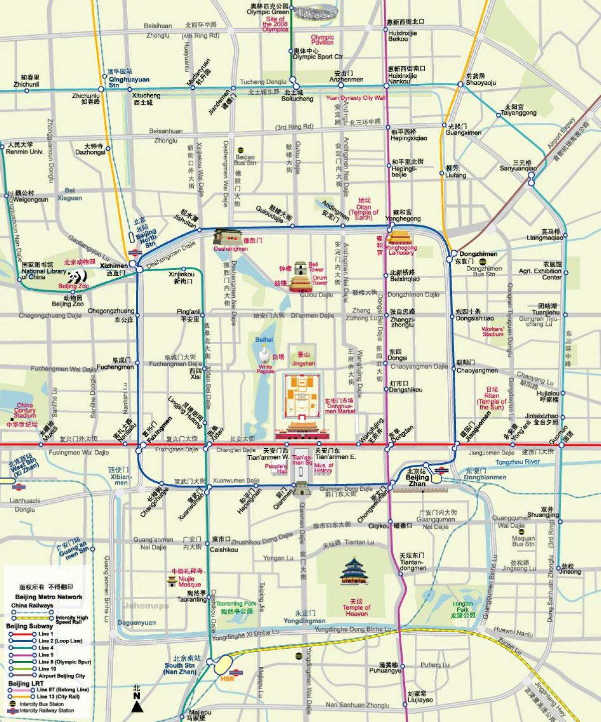mapa Pekinu mapa metra z atrakcji