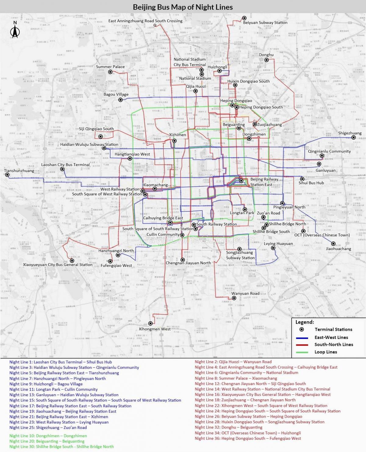 Pekin mapa linii autobusowych