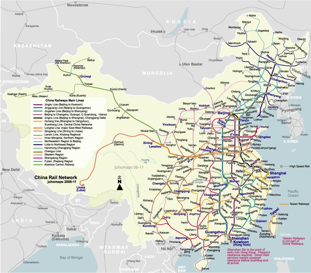 Pekin mapa linii kolejowych