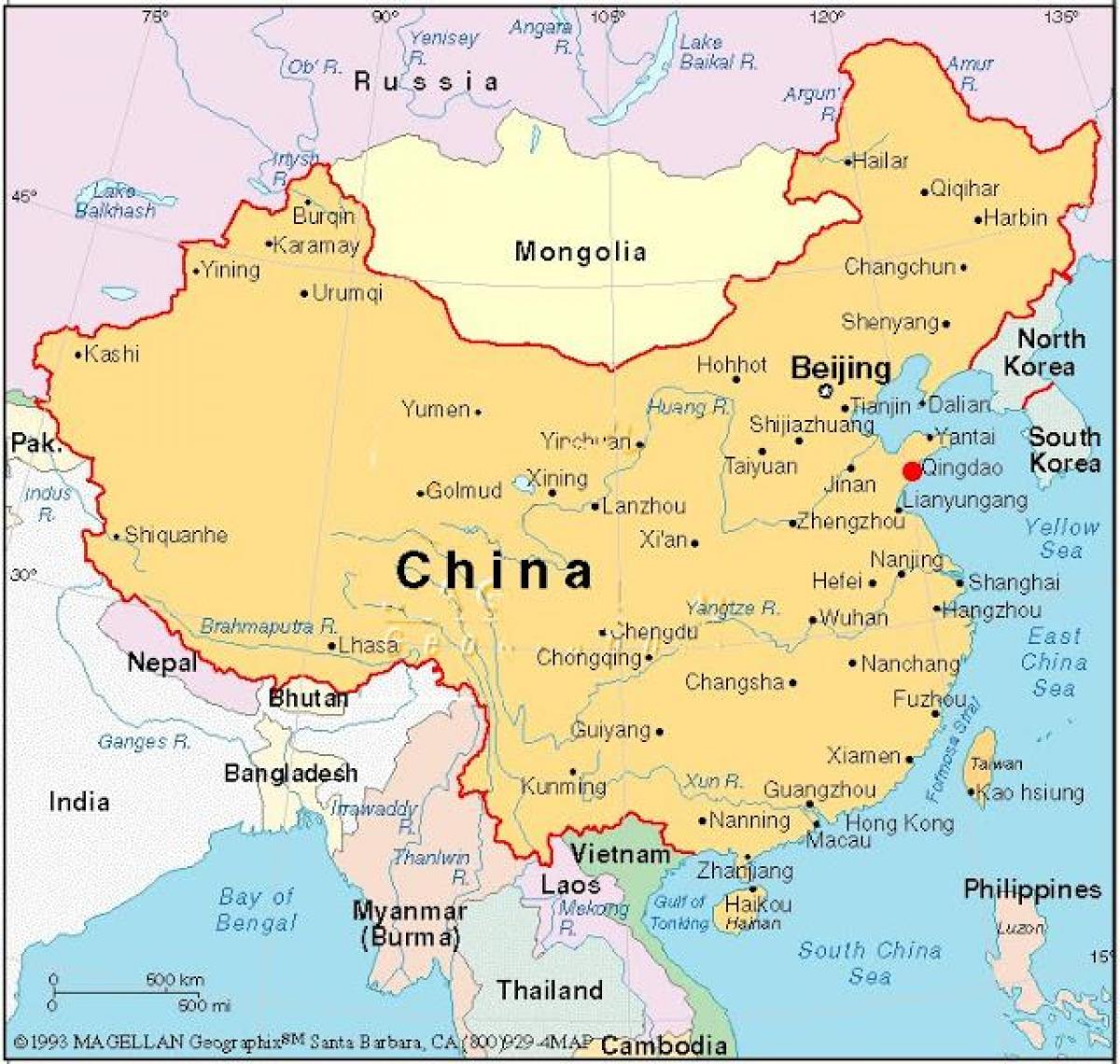mapa stolicy Chin